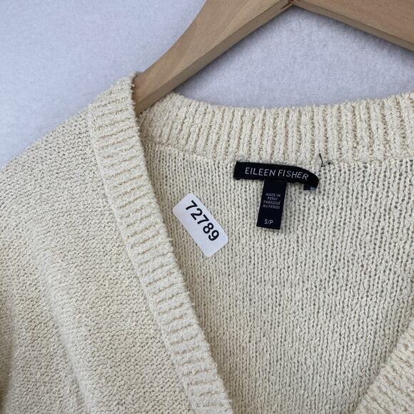 EILEEN FISHER Sweater S Organic Cotton Boucle Boxy Cardigan Button Up Off White - Picture 12 of 12